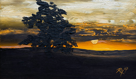 Tree at dusk painting